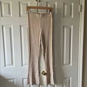 H&M Cream Ribbed Wide-Leg Knit Pants
